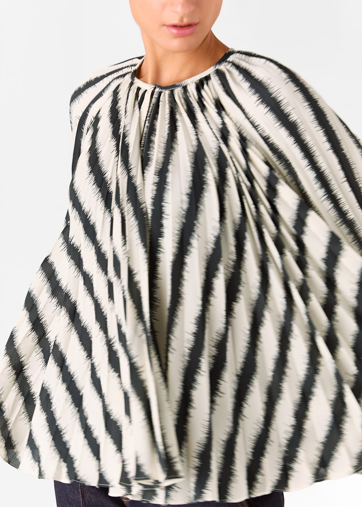 Ivory/Multi Hazy Stripe Pleated Blouse