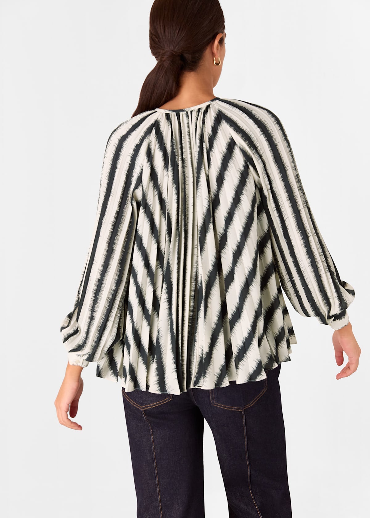 Ivory/Multi Hazy Stripe Pleated Blouse