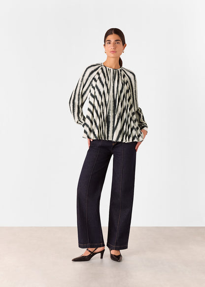 Ivory/Multi Hazy Stripe Pleated Blouse