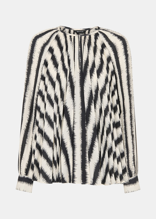 Ivory/Multi Hazy Stripe Pleated Blouse