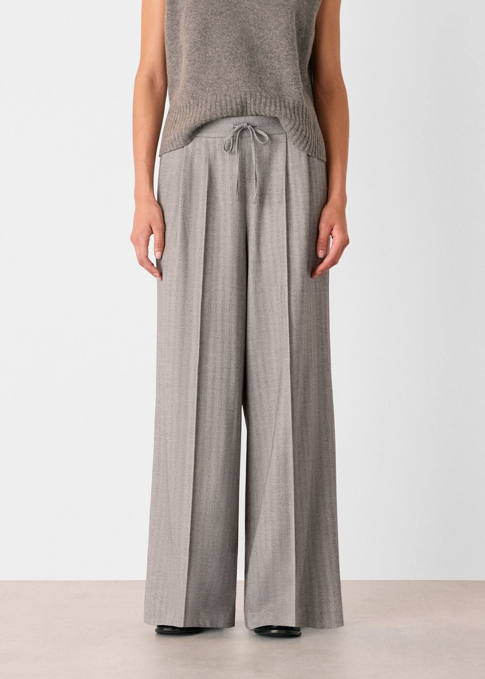 Grey/Multi Herringbone Wide Leg Trouser