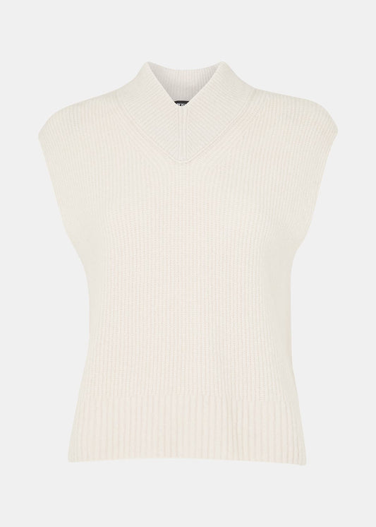 Ivory High V Neck Wool Mix Tank