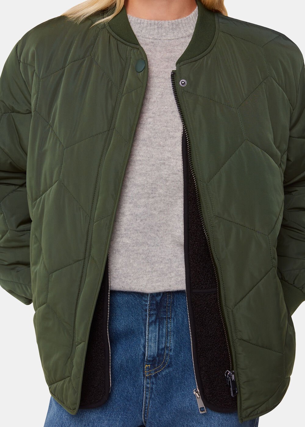 Khaki Ida Short Quilted Coat