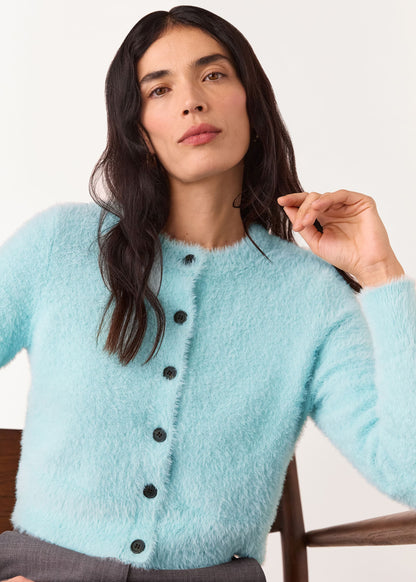 Blue Isla Cropped Fluffy Cardigan