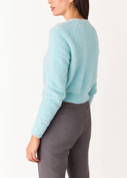 Blue Isla Cropped Fluffy Cardigan