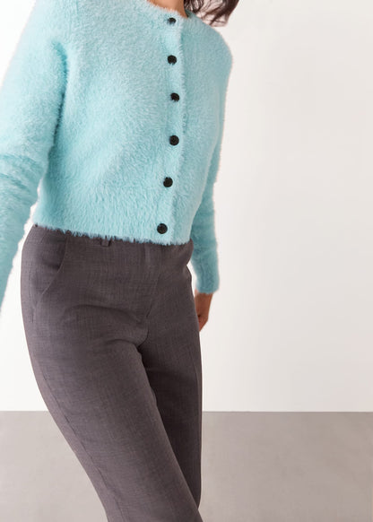 Blue Isla Cropped Fluffy Cardigan