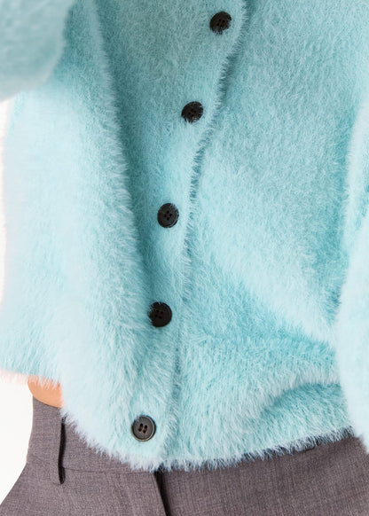 Blue Isla Cropped Fluffy Cardigan