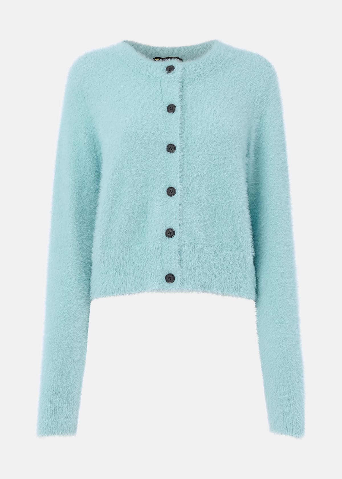 Blue Isla Cropped Fluffy Cardigan