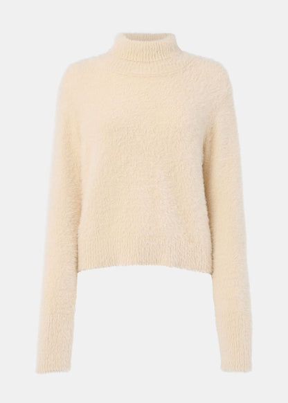 Beige Isla Cropped Fluffy High Neck Top