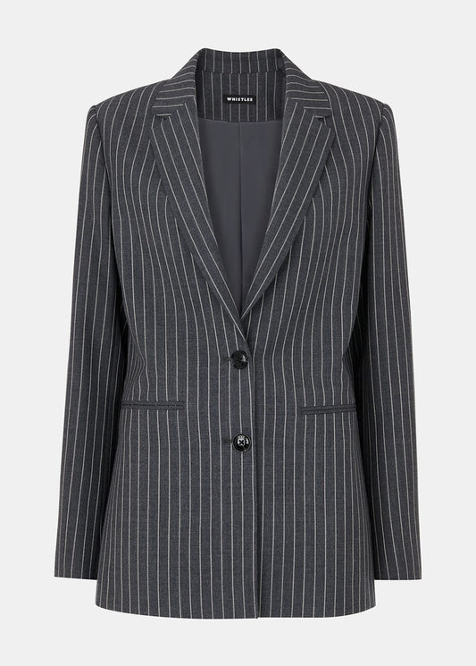 Grey/Multi Isla Pinstripe Wool Blazer