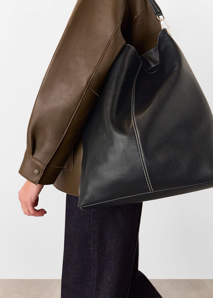Black Kamil Contrast Stitch Tote Bag