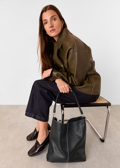 Black Kamil Contrast Stitch Tote Bag
