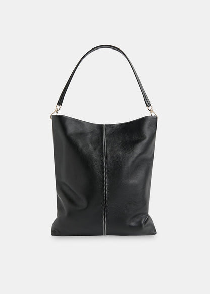 Black Kamil Contrast Stitch Tote Bag