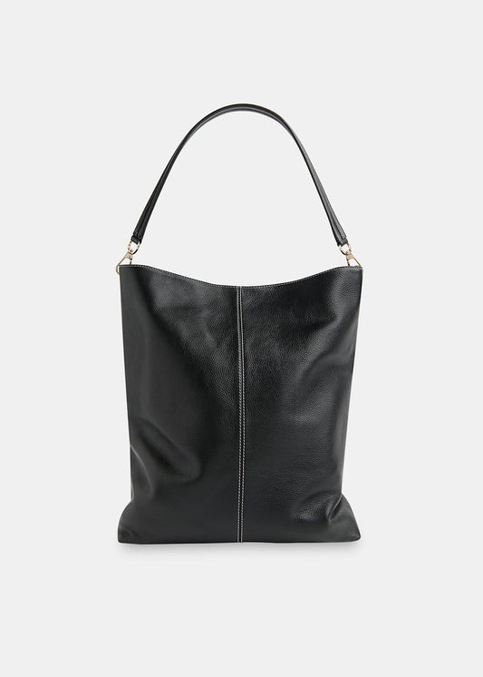 Black Kamil Contrast Stitch Tote Bag