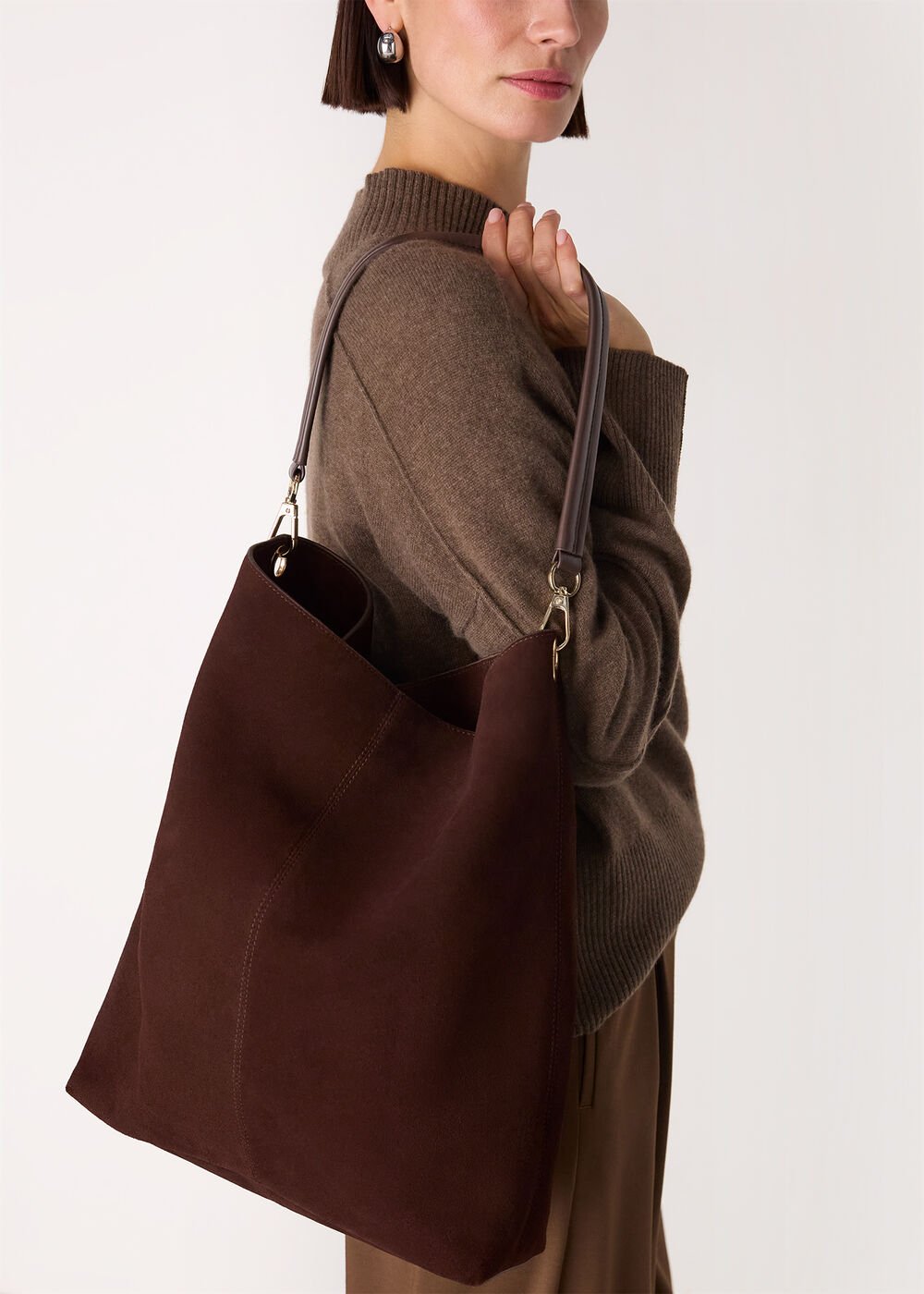 Chocolate Kamil Suede Tote Bag
