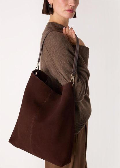 Chocolate Kamil Suede Tote Bag