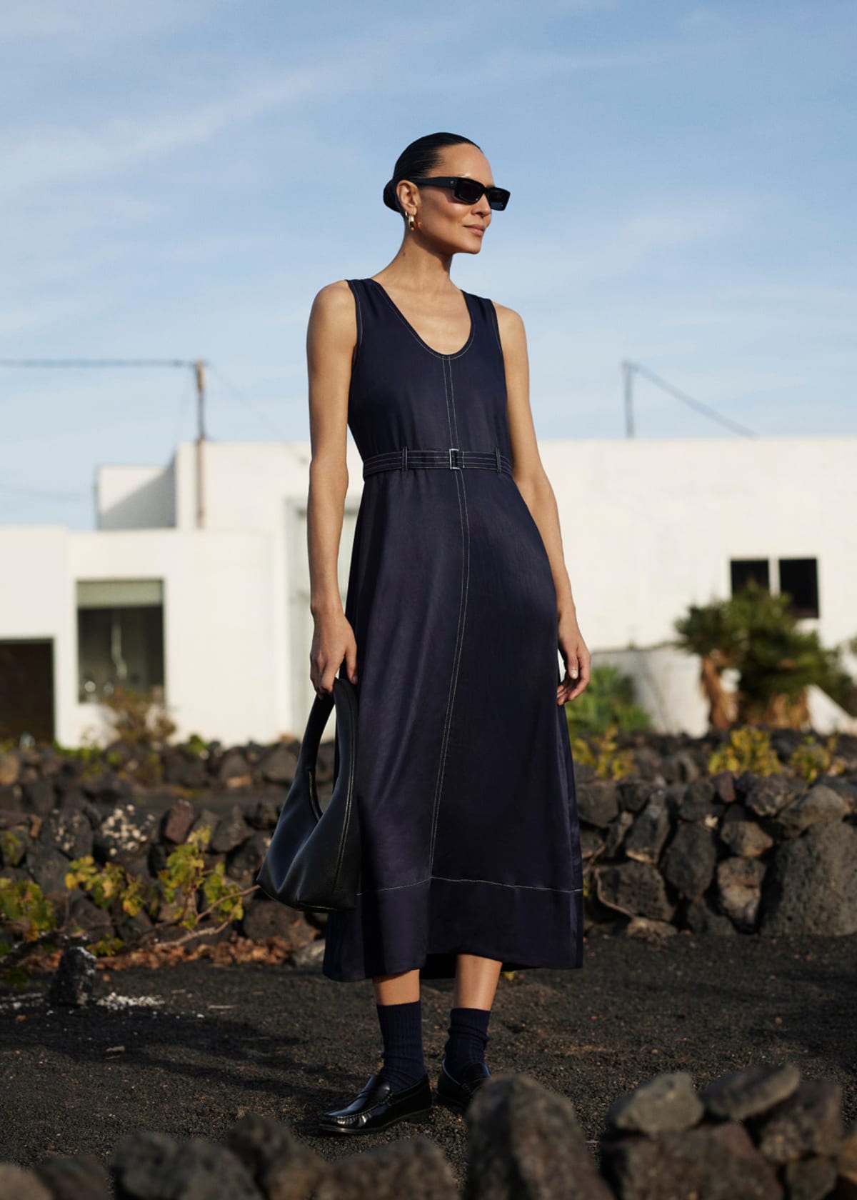 Navy Karina Sleeveless Midi Dress