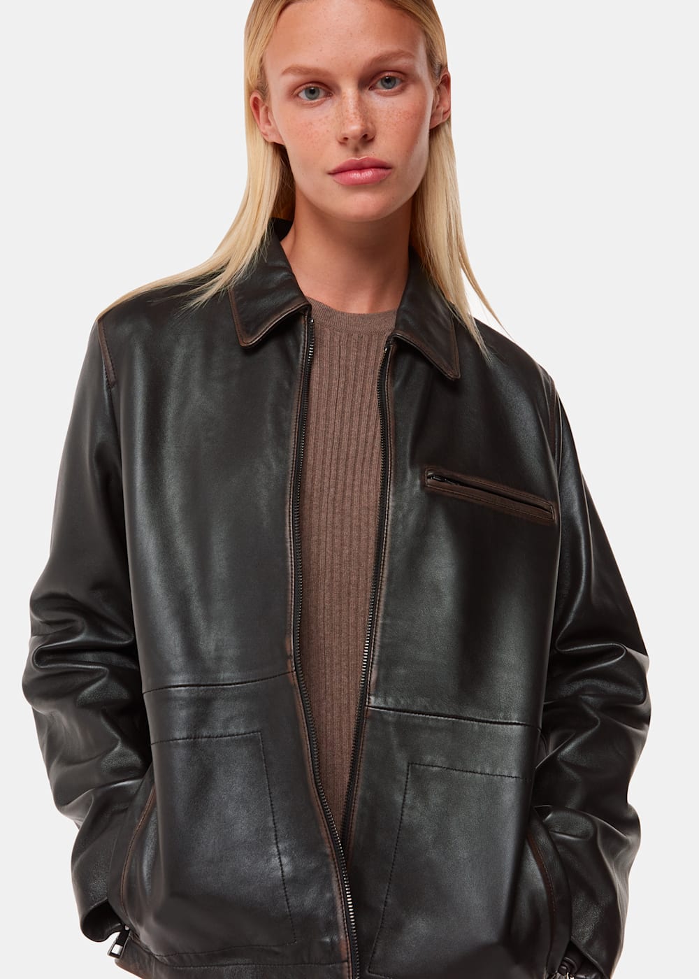 Brown Kate Burnished Leather Jacket