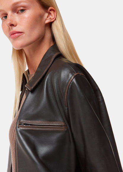 Brown Kate Burnished Leather Jacket