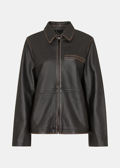 Brown Kate Burnished Leather Jacket