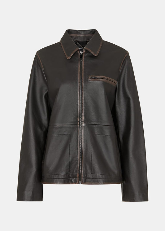 Brown Kate Burnished Leather Jacket