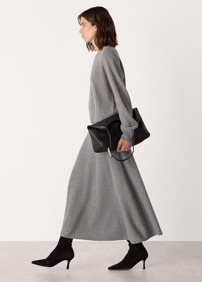 Grey Knitted Midi Skirt