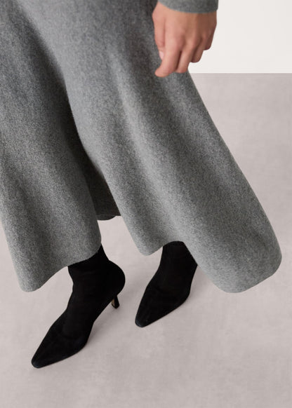 Grey Knitted Midi Skirt