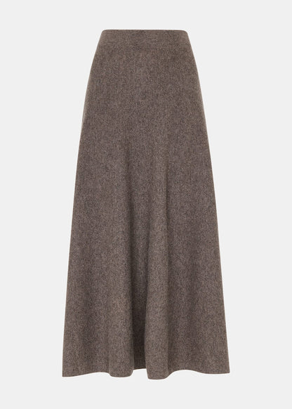 Taupe Wool Knitted Flare Midi Skirt