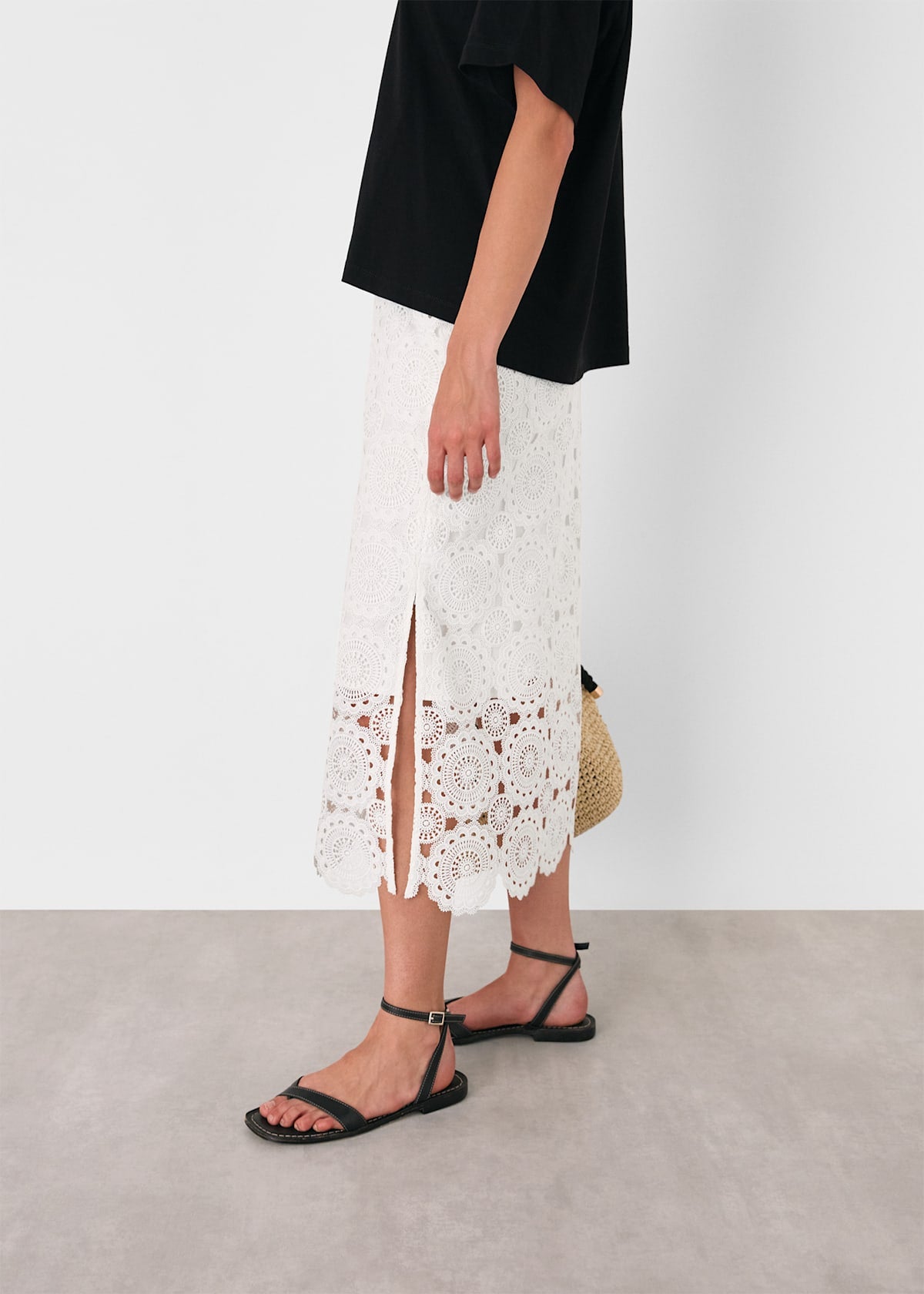White Lace Column Midi Skirt