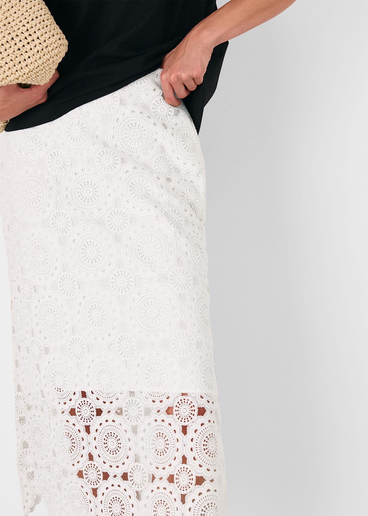 White Lace Column Midi Skirt