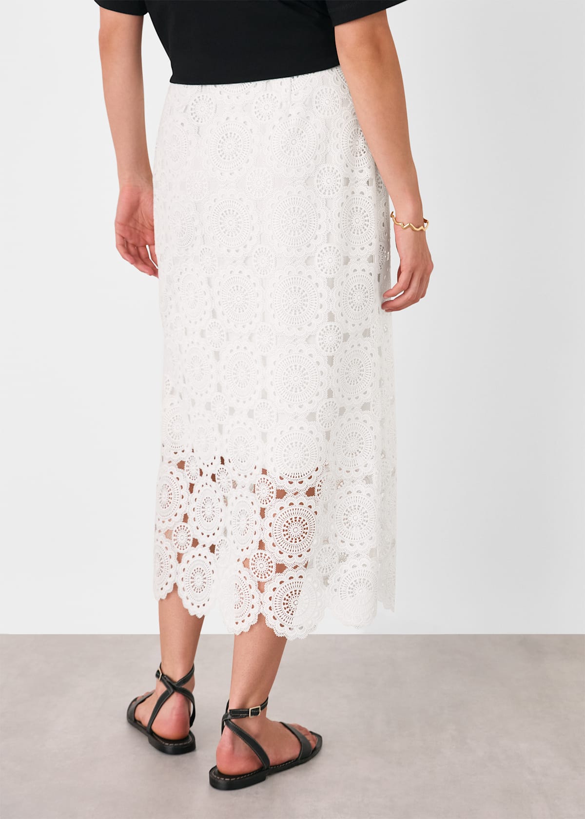 White Lace Column Midi Skirt
