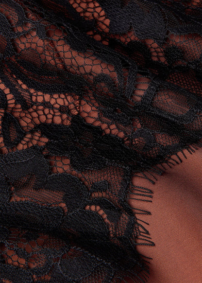 Brown/Multi Lace Hem Satin Midi Skirt