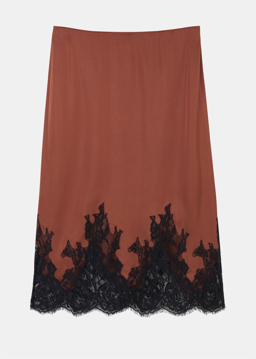 Brown/Multi Lace Hem Satin Midi Skirt