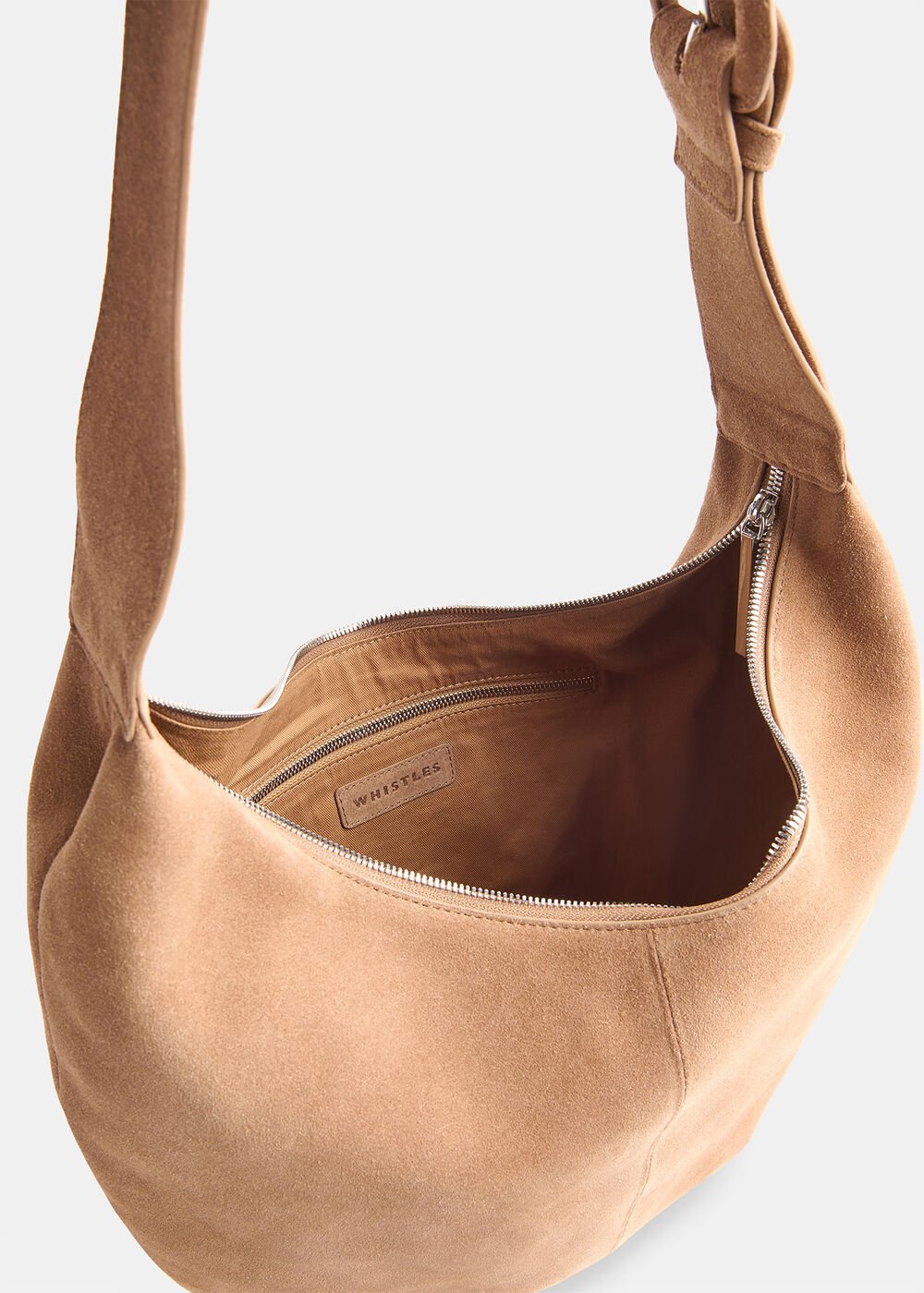 Taupe Large Sia Curved Suede Bag