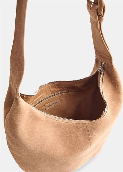 Taupe Large Sia Curved Suede Bag