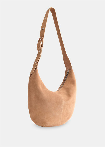Taupe Large Sia Curved Suede Bag
