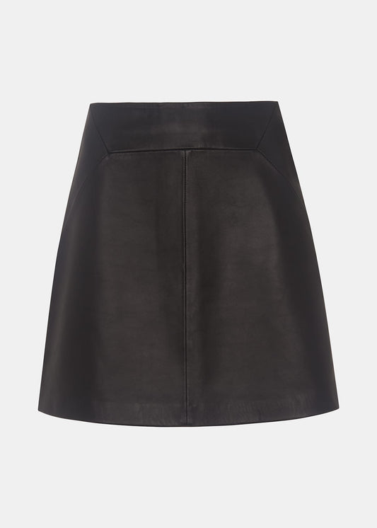 Black Leather A-Line Mini Skirt