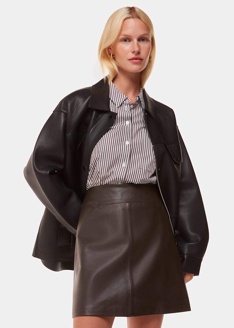 Brown Leather A Line Skirt