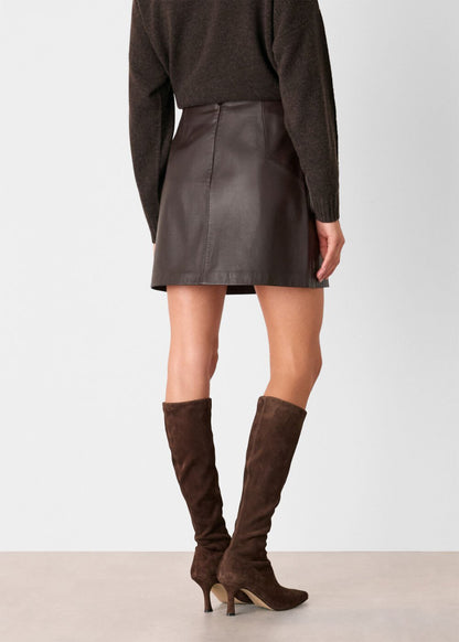 Brown Leather A Line Skirt