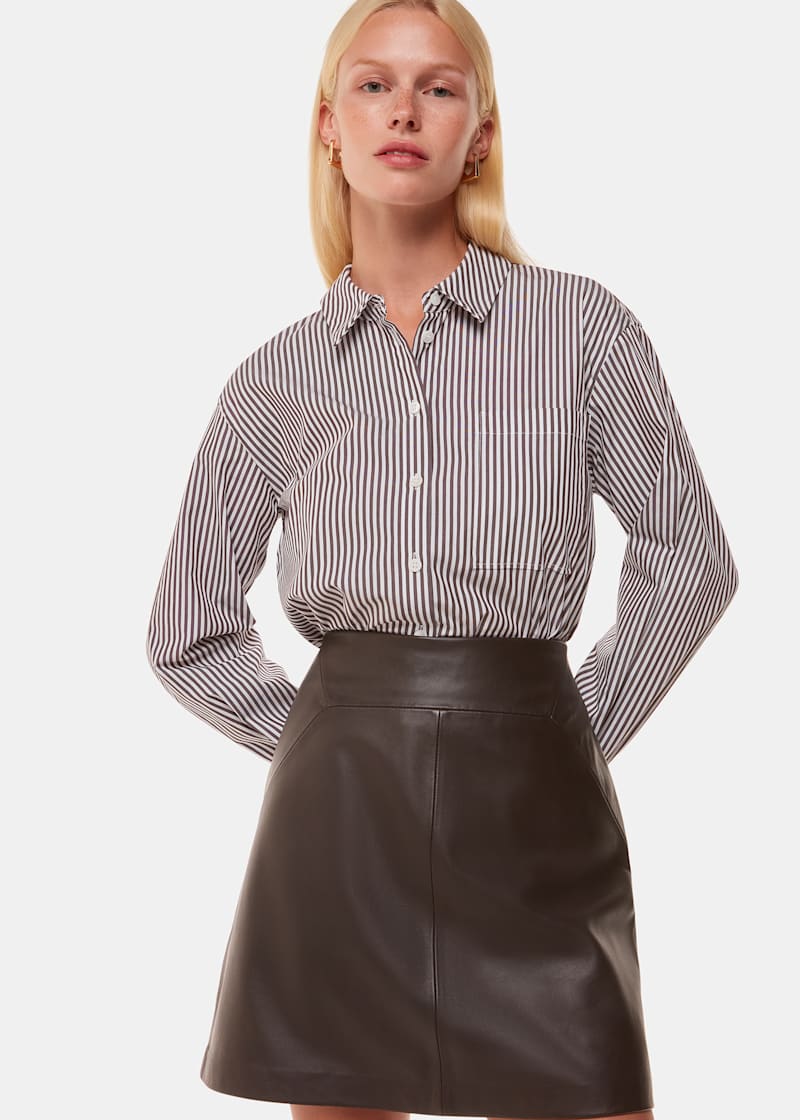 Brown Leather A Line Skirt