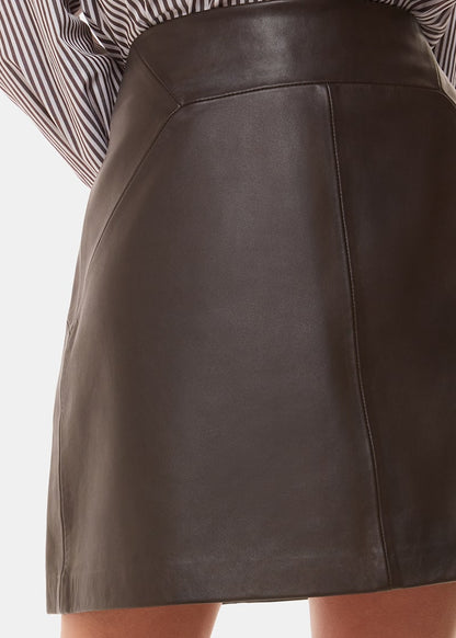 Brown Leather A Line Skirt