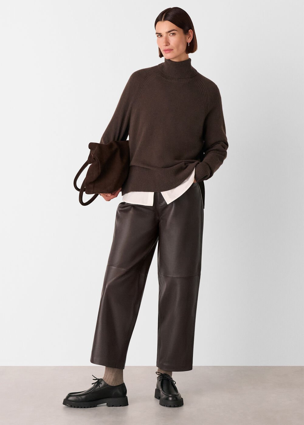 Brown Leather Barrel Leg Trouser