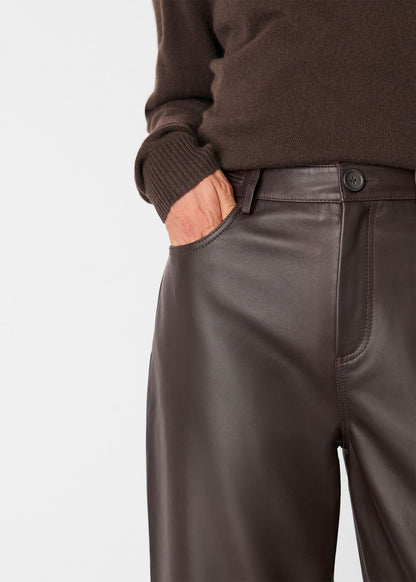 Brown Leather Barrel Leg Trouser