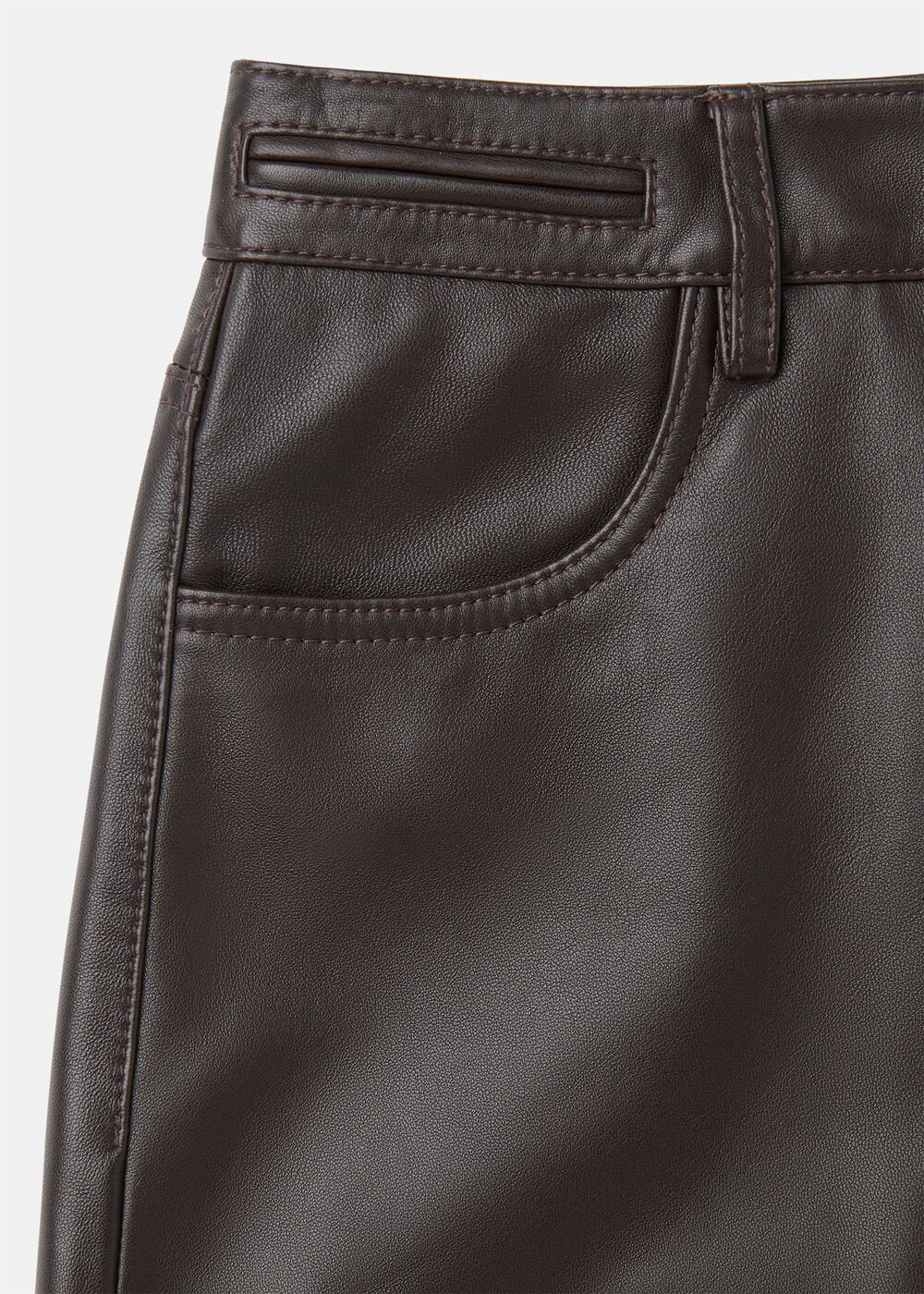 Brown Leather Barrel Leg Trouser