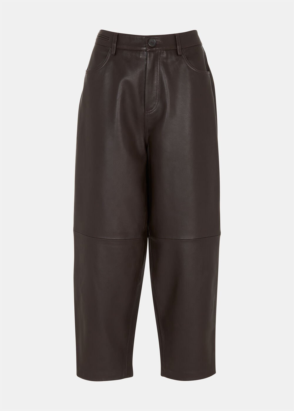 Brown Leather Barrel Leg Trouser