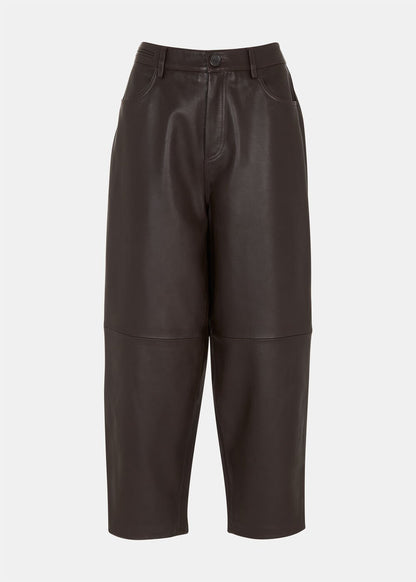 Brown Leather Barrel Leg Trouser