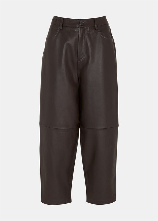 Brown Leather Barrel Leg Trouser