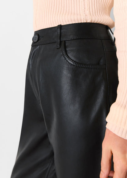 Black Leather Barrel Leg Trouser
