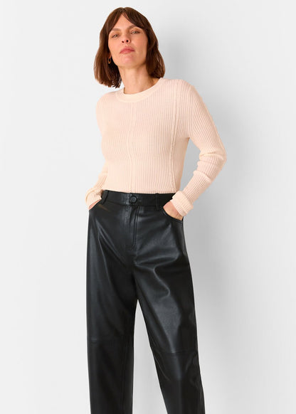 Black Leather Barrel Leg Trouser