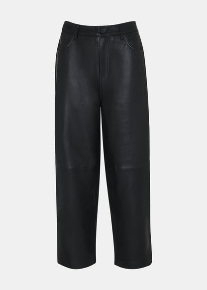 Black Leather Barrel Leg Trouser